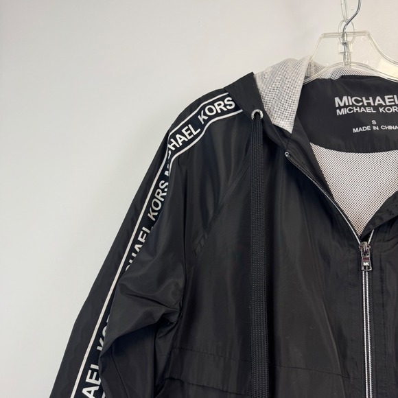 Michael Michael Kors Womens Black Logo Tape Hooded Windbreaker Jacket Small - Picture 7 of 16